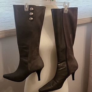 Gray heeled boots